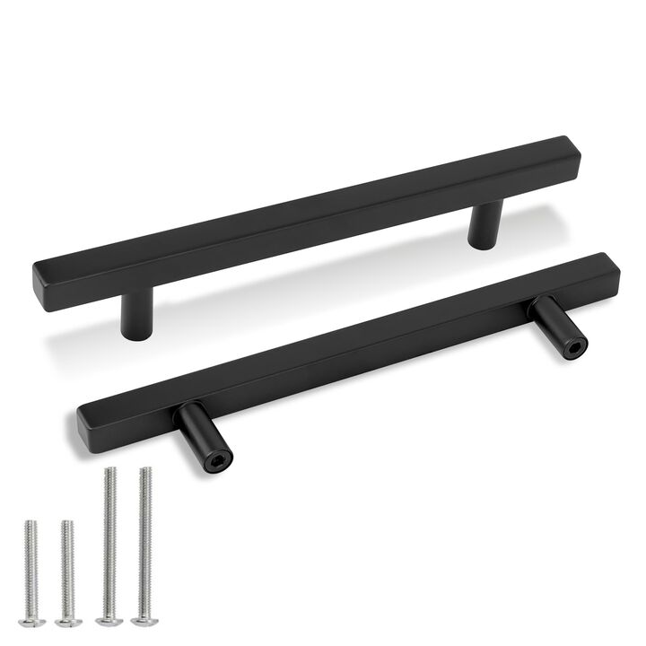Redunest Cabinet Pulls Matte Black Cabinet Handles Square Drawer Pulls, 2 Pack 5 Inch 128mm Hole Centers Stainless Steel Kitchen