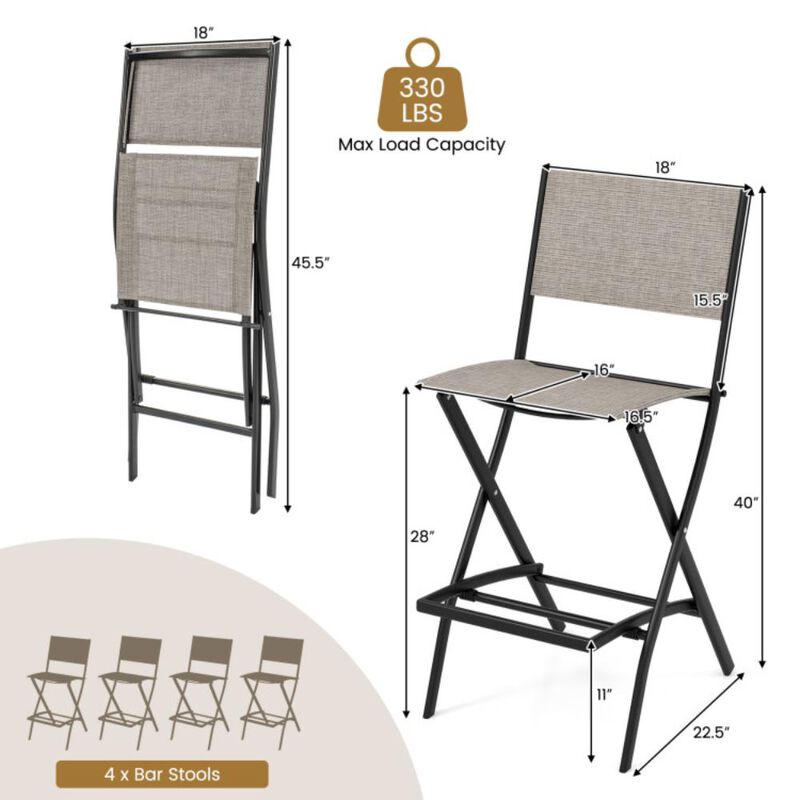 Hivvago Outdoor Folding Bar Height Stool Set of 4 with Metal Frame and Footrest image number 7