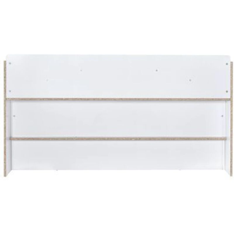 Queen Bed with 6 Under Compartments and Storage Headboard, White - Benzara