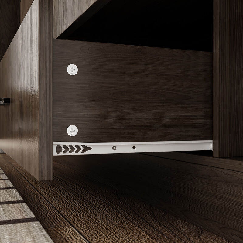 FUFU&GAGA 141.7" Woodgrain 6 Storage Cabinet with 9 Glass Doors & 6 Drawers, Tri-Color LED Lighting, Black Aluminum Frame (141.7 in. W x 15.7 in. D x 78.7 in. H) image number 7