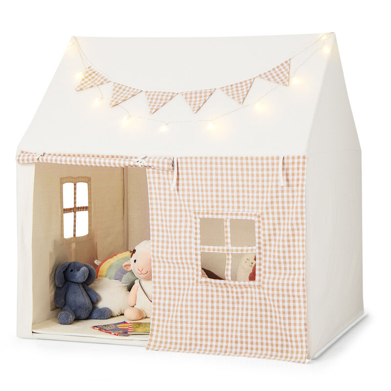 Beige Large Kids Play Tent with Padded Mat and 2 Breathable Windows &ndash; Playhouse