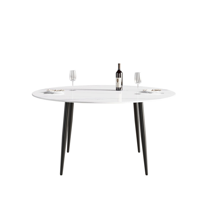 59.05" Modern man-made stone round black metal dining table-position for 6 people