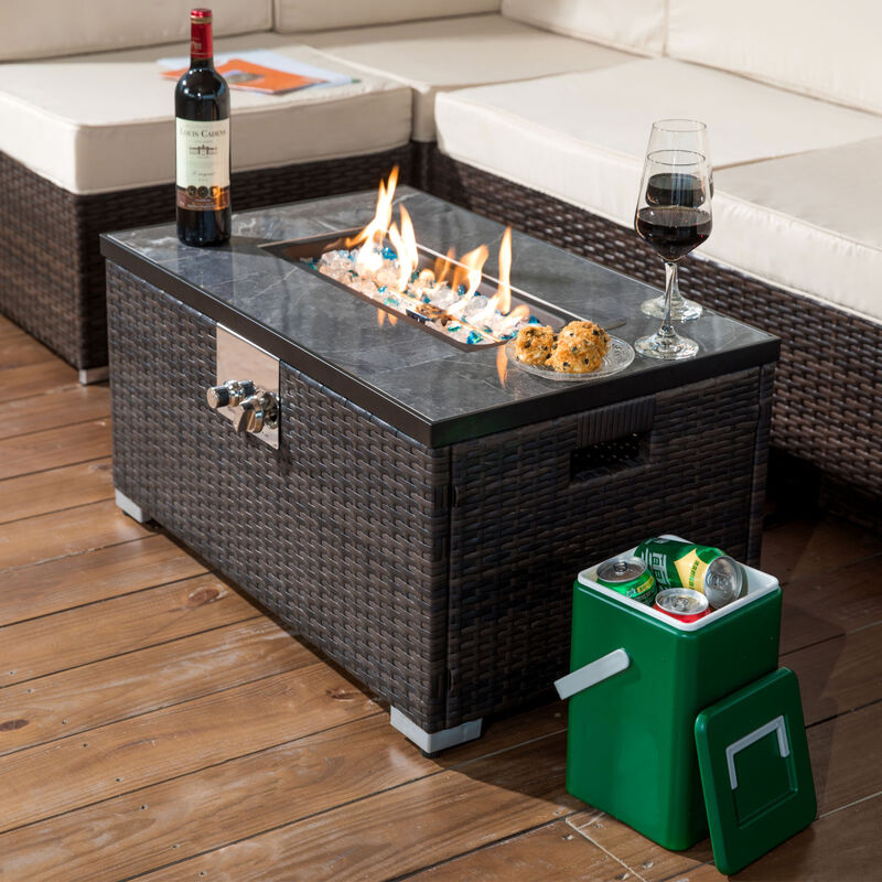 Streamdale Rattan Gas Fire Table with Tile Tabletop image number 0