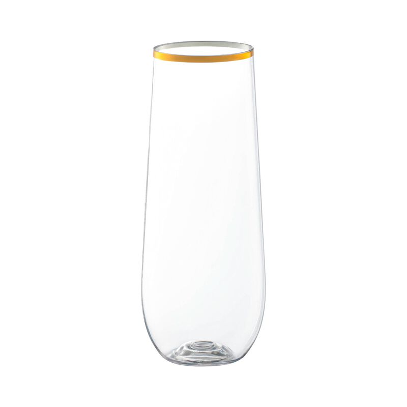 9 oz. Clear with Gold Stemless Plastic Champagne Flutes (64 Glasses) image number 0