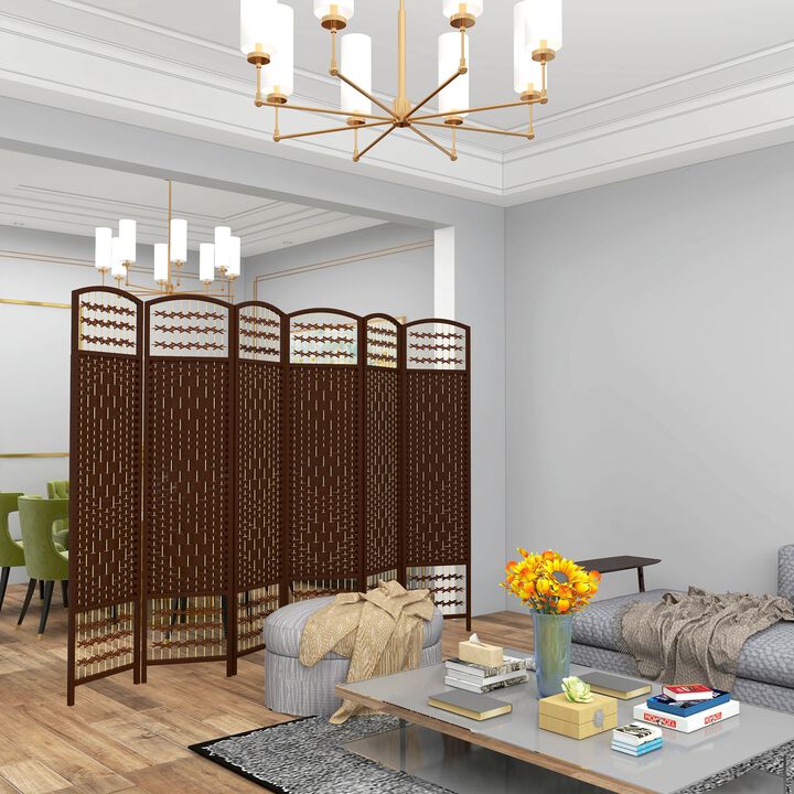 Brown Large Divider: 6-Panel Folding Wave Privacy Screen