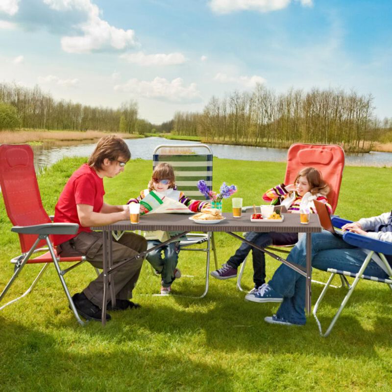 Hivvago 5FT Folding Picnic Table with Rattan Grain HDPE Tabletop and Sturdy Metal Fame