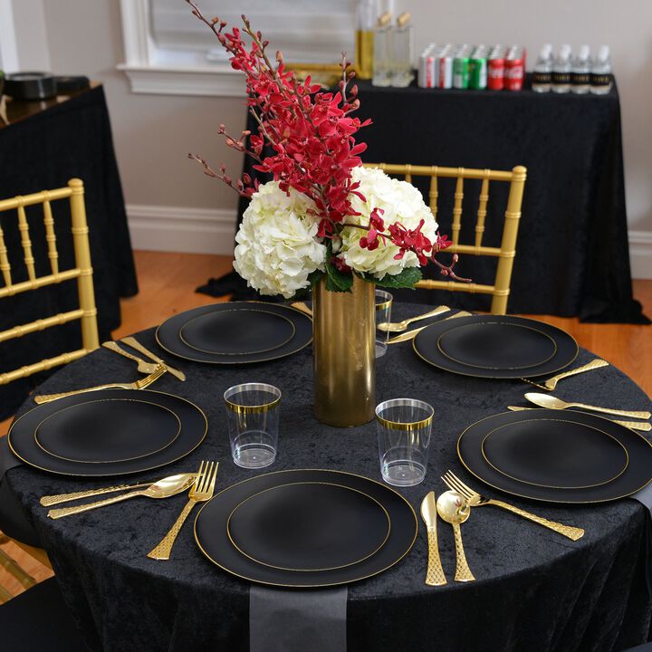 Black with Gold Rim Organic Round Plastic Dinnerware Value Set (40 Sets)