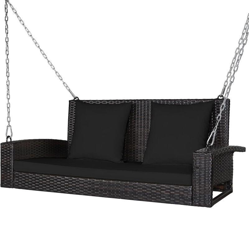 Mondawe 2-Person Wicker Hanging Porch Swing with 2 Back Cushions and 1 Seat Cushion
