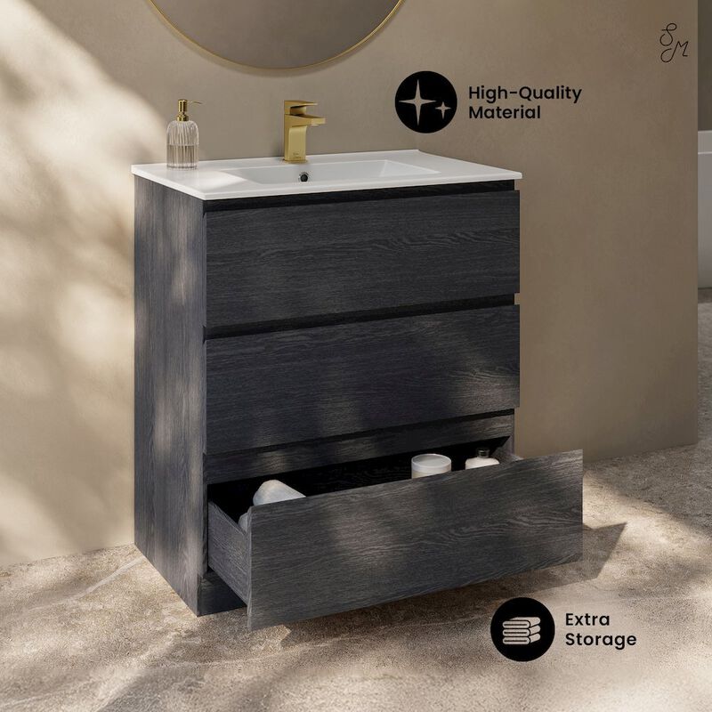 Liberte 30" Freestanding Bathroom Vanity in Black Oak with Sink Top image number 2