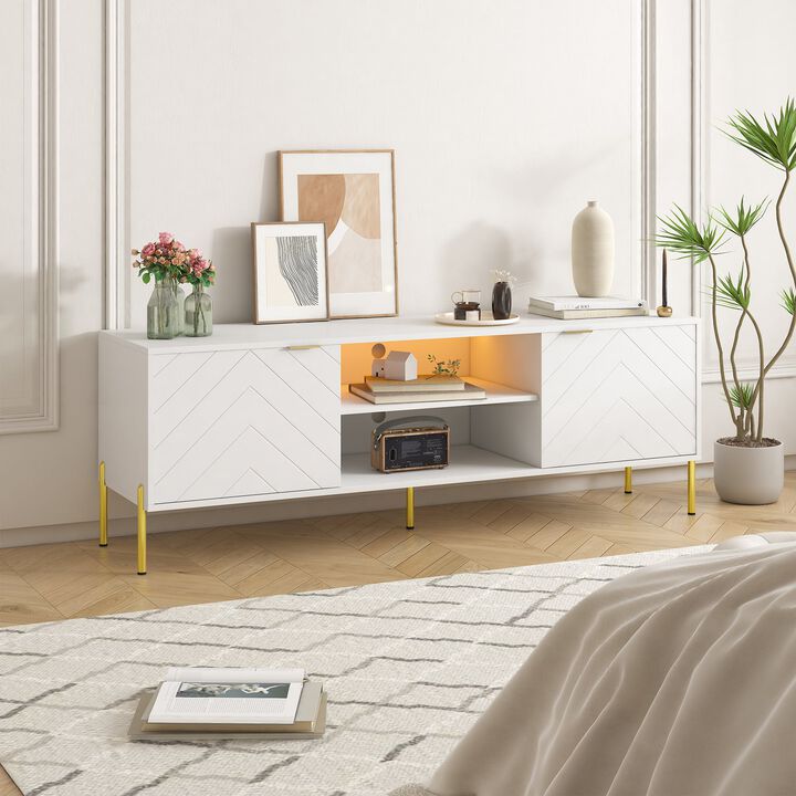 Unique Herringbone Design Multifunctional TV Stand With LED Light