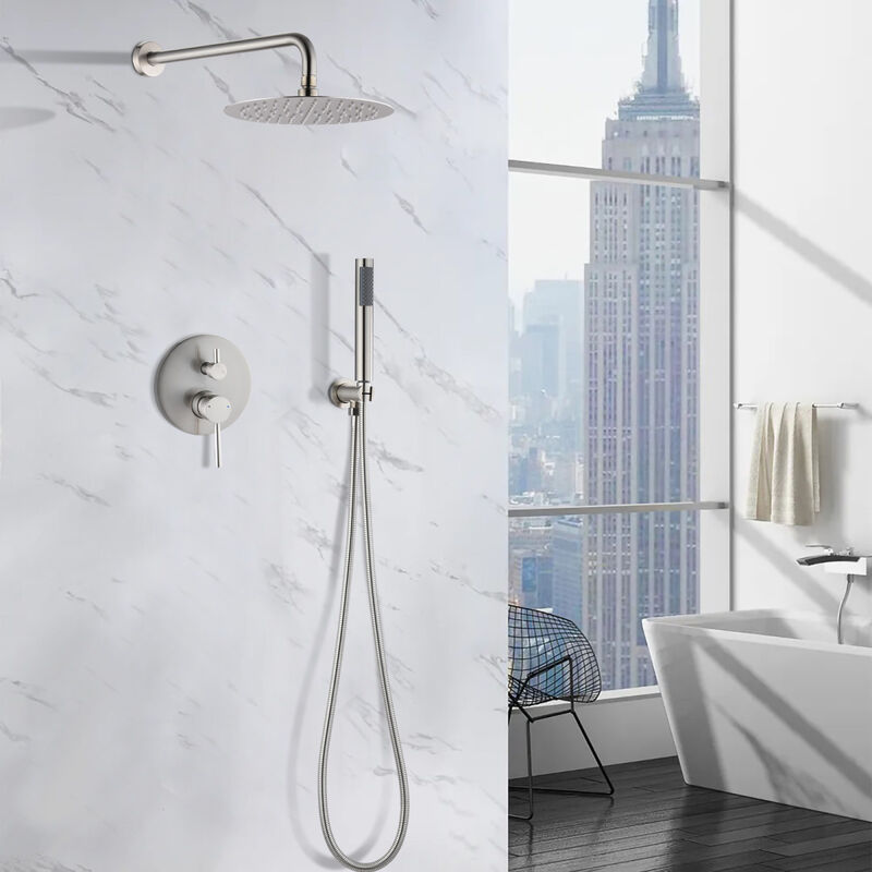 Round Wall Mounted Shower Combo with Rain Head & Handheld