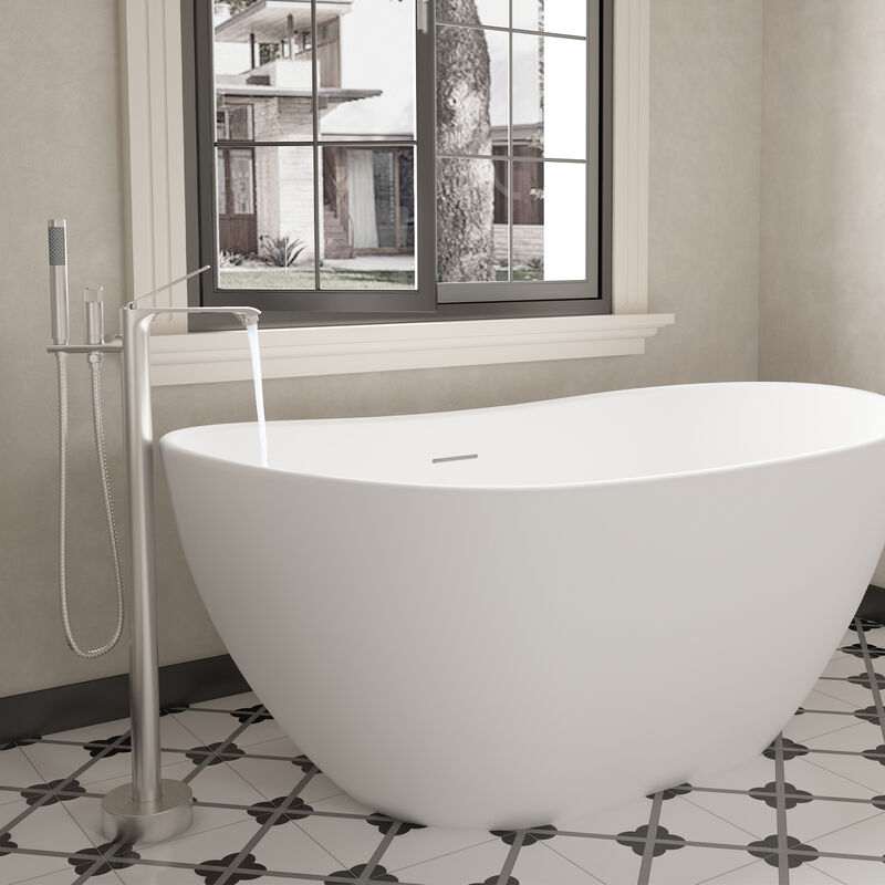 Mondawe Single-Handle Freestanding Floor Mount Tub Filler Faucet with Handheld Shower