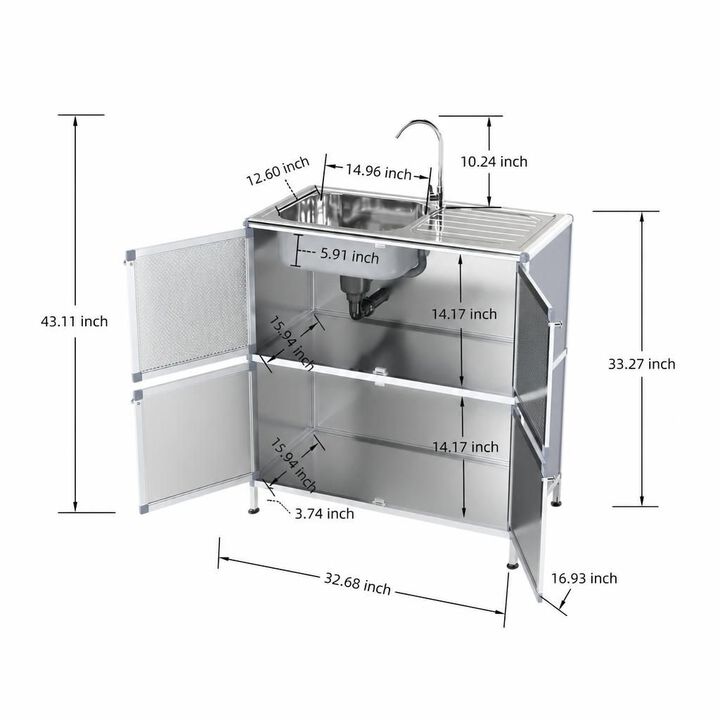ELEMENT ACE Freestanding Stainless Steel Utility Sink with Enclosed Storage Cabinet for Laundry Room Garage Workshop and Outdoor Use