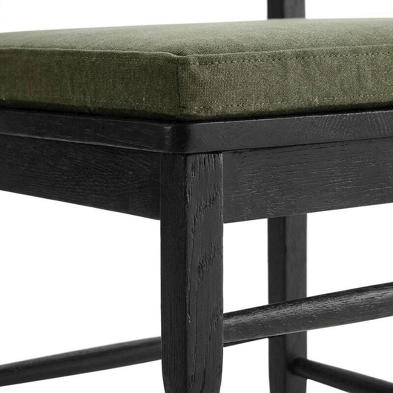 Oak Wood Dining Chair with Wavy Razor Back and Seat Cushion, Black Sage image number 6