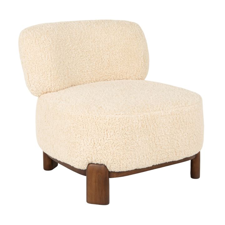Boucle Accent Chair with Wood Base, Ivory
