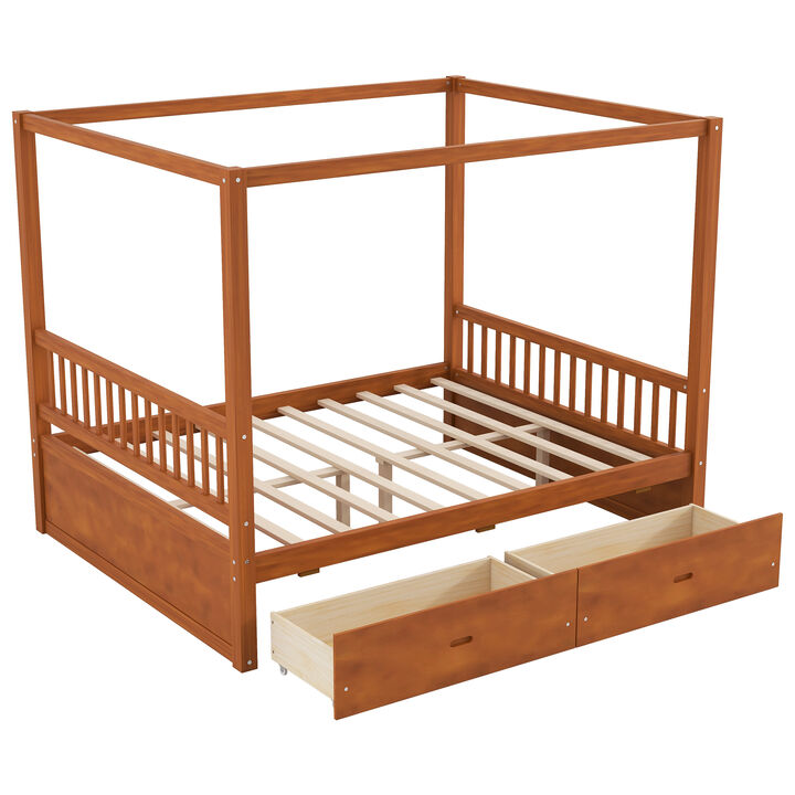 Merax Wooden Canopy Bed with Underbed Storage Drawers