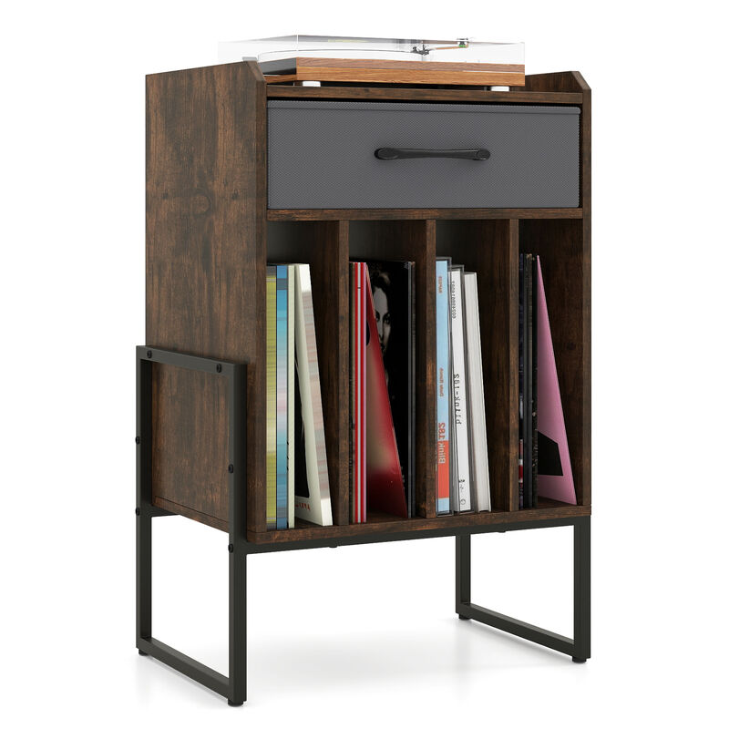 Record Player Stand with Storage Drawer and Vinyl Record Holder image number 3
