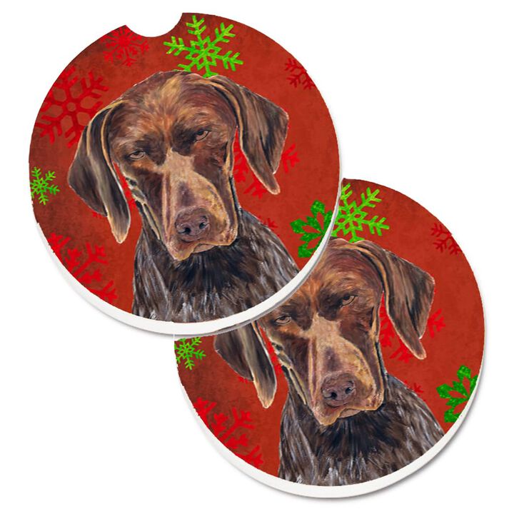 Caroline's Treasures German Shorthaired Pointer Red Snowflakes Holiday Christmas Set of 2 Cup Holder Car Coasters SC9435CARC, 2.56, Multicolor