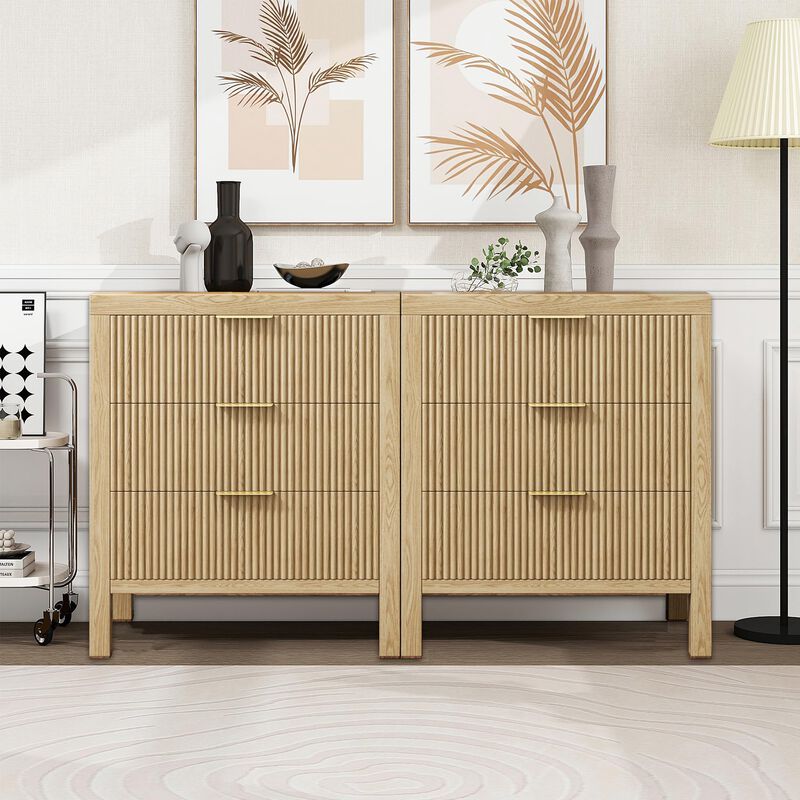 MJADUE Nightstands Set of 2, Bedside Table End Table, Modern Wooden Night Stand with 6-Drawer - Boho Tall End Table Accent Table