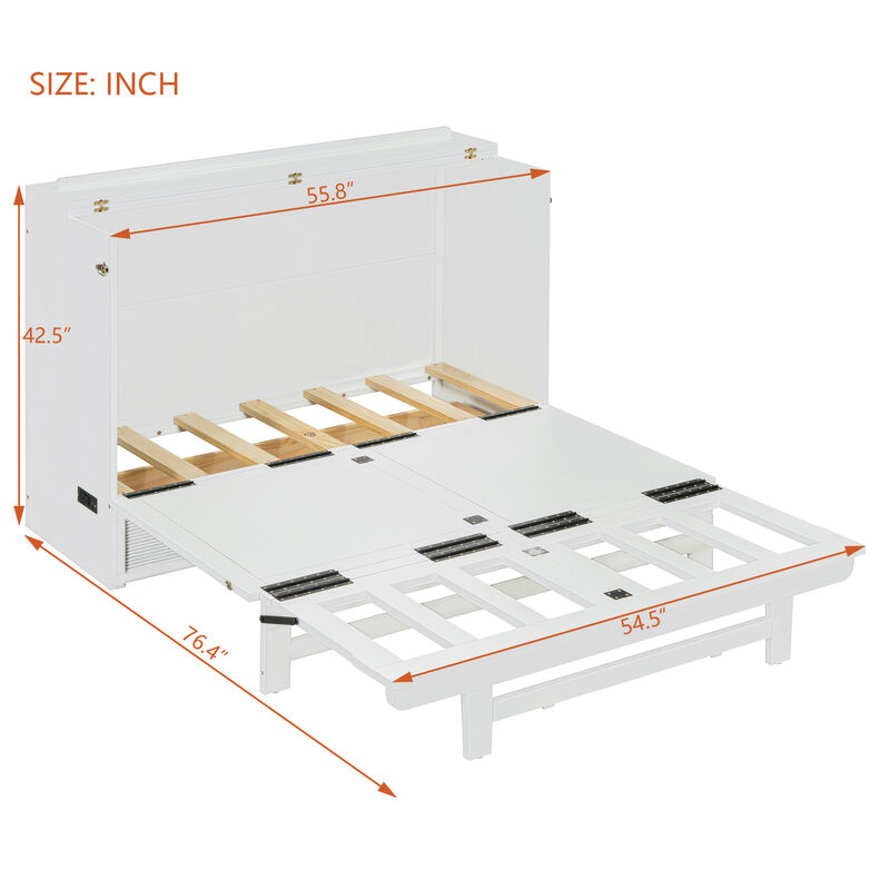 Whisen Clever Design Full Size Murphy Bed, Folded into a Cabinet with Large Drawer,USB Ports and Outlets