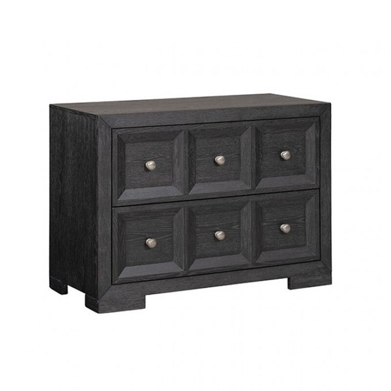 Kizie 5pc Queen Bedroom Set, Rustic Black, XL Nightstand Chest, Mirror
