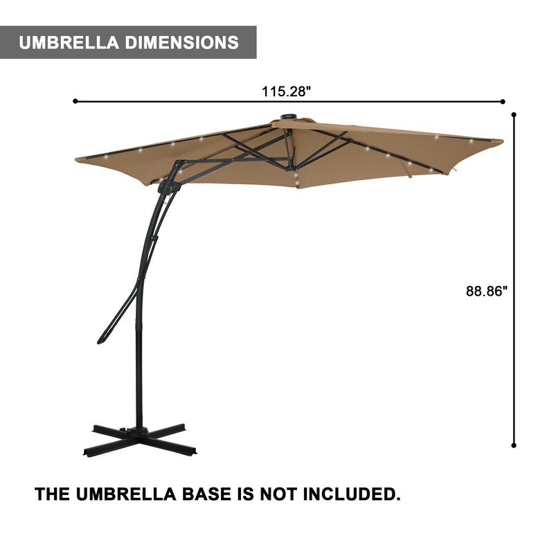 Mondawe 10 ft. Square Cantilever Outdoor Market Umbrella with 24 Light Beads and Based