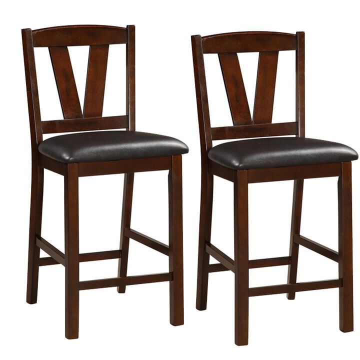 Rubber Wood Counter Height Armless Chair, Dark Walnut brown, Set of 2-Benzara