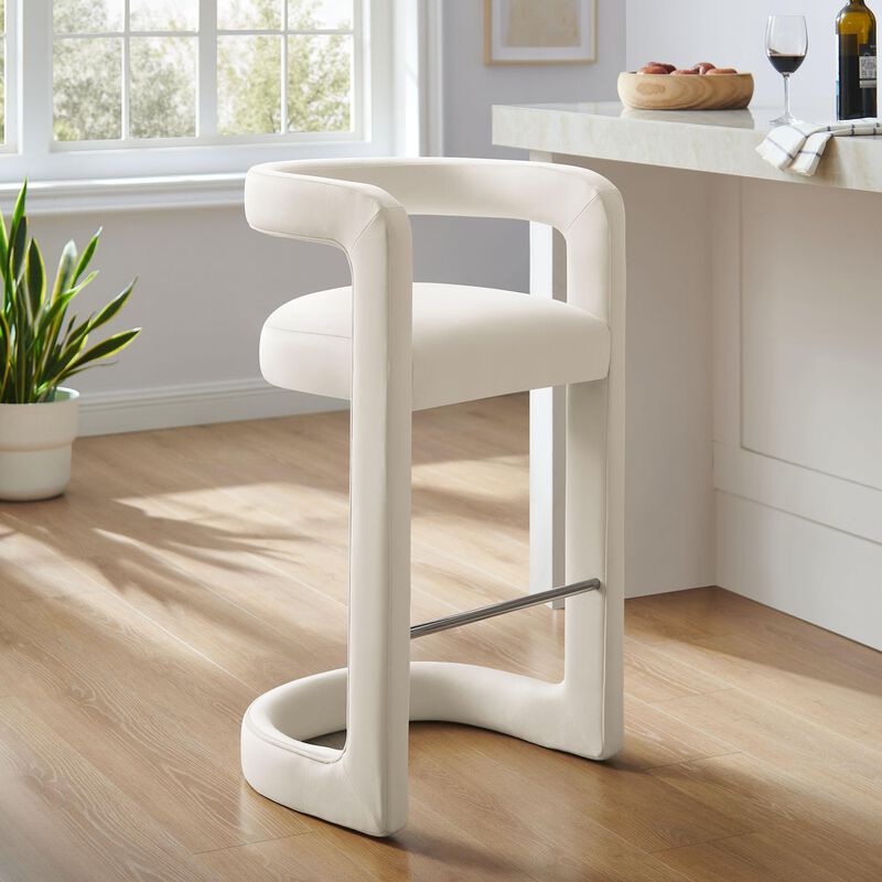 Modway Winslow Performance Velvet Bar Stool in Alabaster image number 1