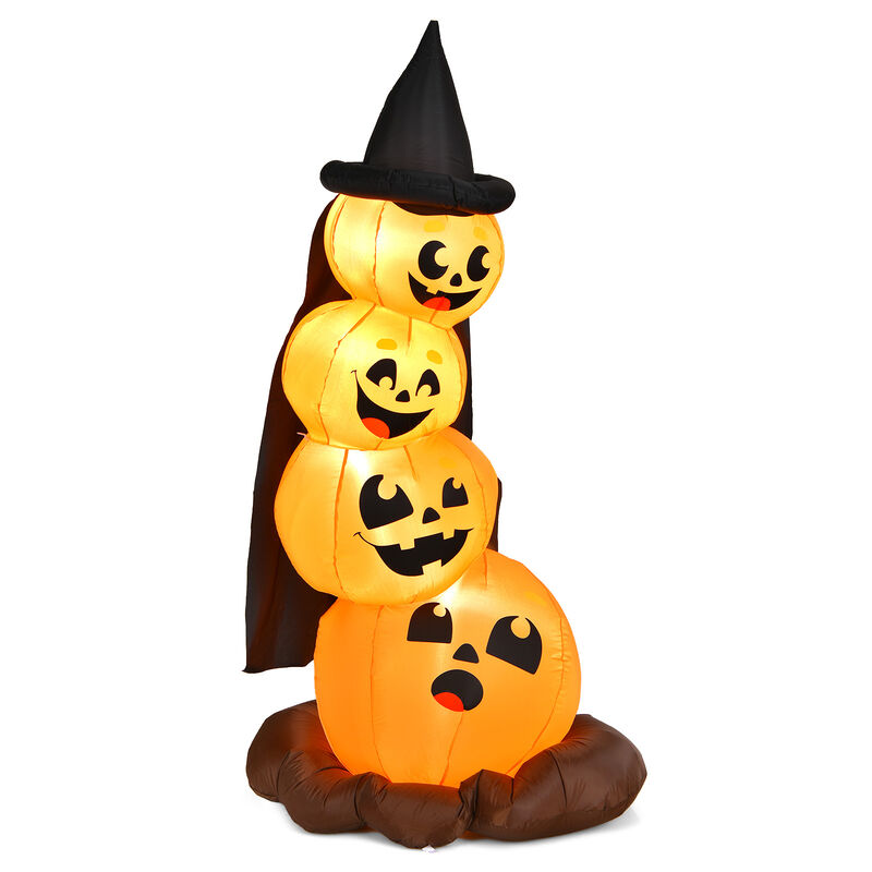 7 Feet Halloween Inflatable Pumpkin Combo with Witch's Hat and LED Lights image number 0