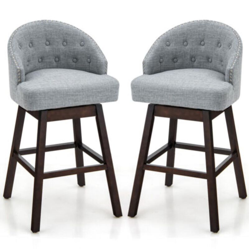 Hivvago Set of 2 Swivel Bar Stools with Rubber Wood Legs and Padded Back