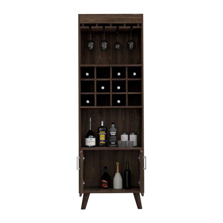 DEPOT E-SHOP Harvey Bar Double Door Cabinet, Twelve Wine Cubbbies, Two Shelves, Dark Walnut