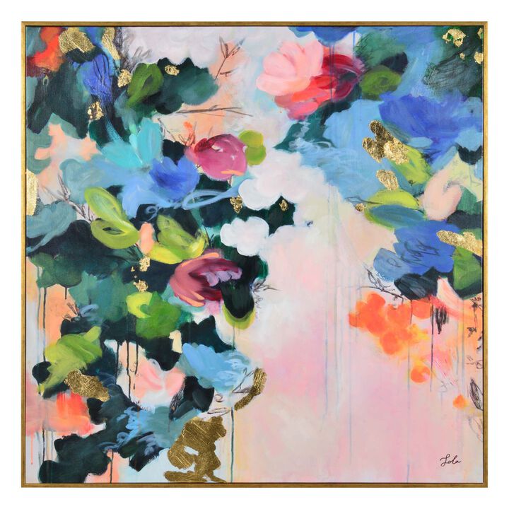 Pink and Blue Floral Square Framed Wall Art 40" x 40"