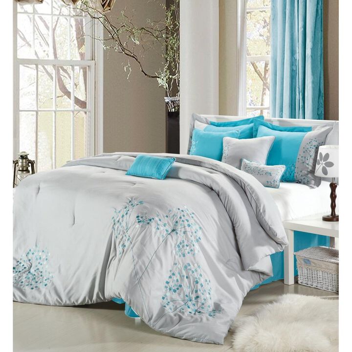 Chic Home 3391K06US Pink Floral 12 Piece BedBag Embroidered Comforter Set with 4 Piece Sheet Set,   King