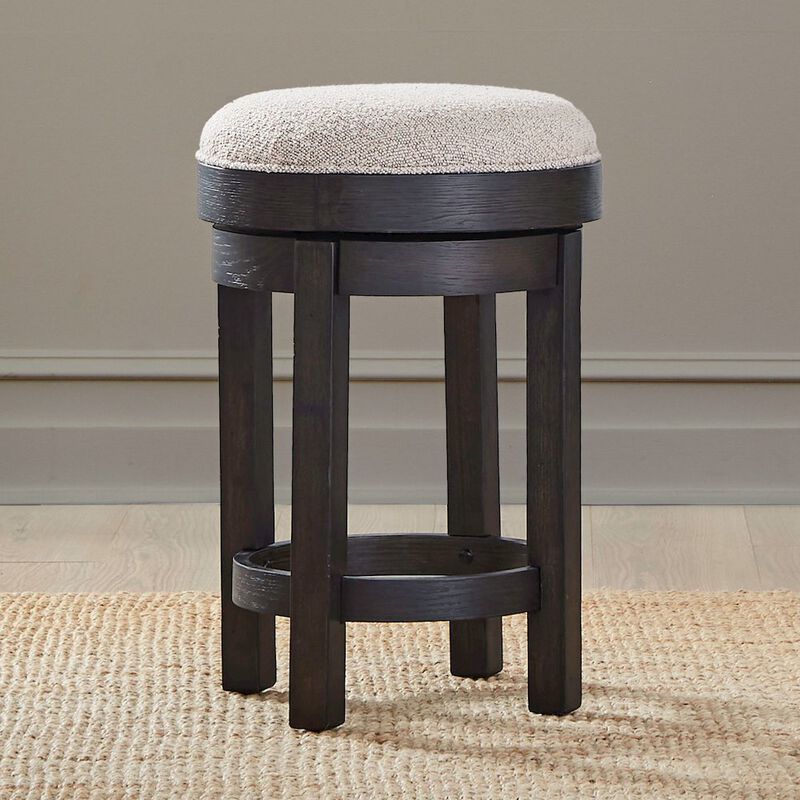 Liberty Furniture Swivel Console Stool 25" Height  - Peppercorn Oak Wood with Taupe Linen image number 1