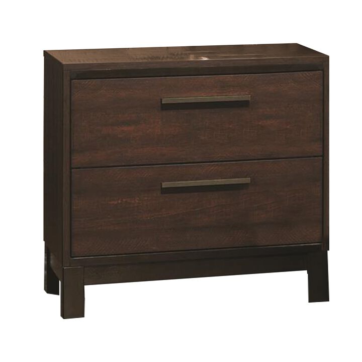 Wooden Nightstand with Two Drawers and Metal Bar Handles, Brown-Benzara