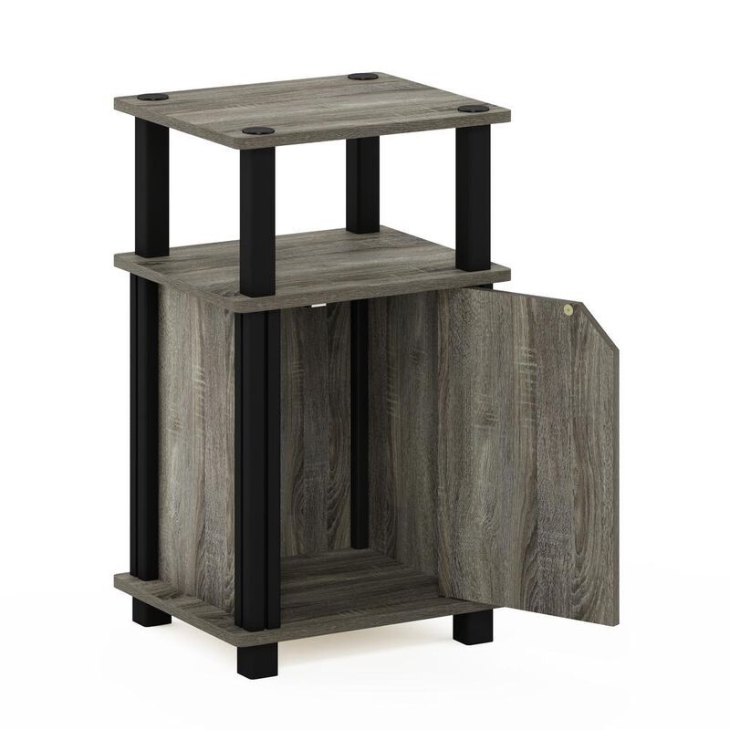 Furinno Just 3-Tier End Table with Door, French Oak/Black