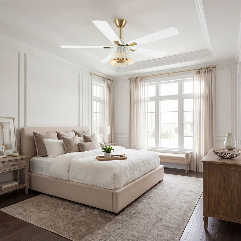 52" Modern Antique Brass Reversible Handwoven PE Rattan Ceiling Fan with Light and Remote image number 4