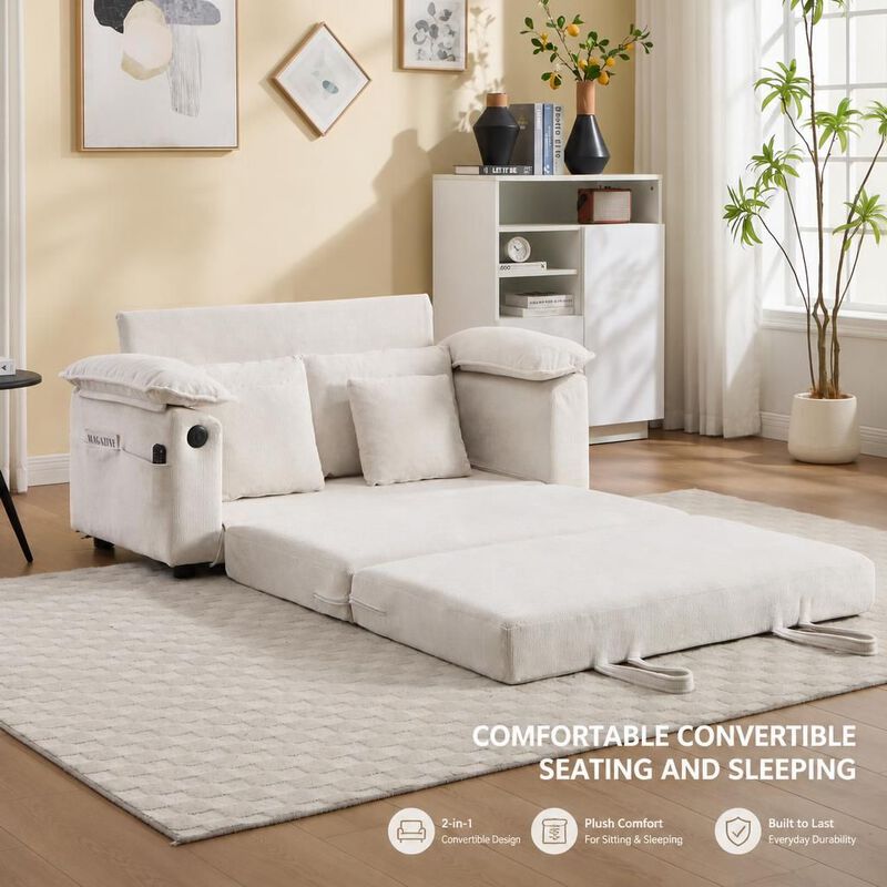 GOODSILO 3-in-1 Upholstered Convertible Futon Sofa Bed, Foldable Tufted Loveseat Pull Out Sleeper Couch with Side Pockets for Small Living Spaces image number 4