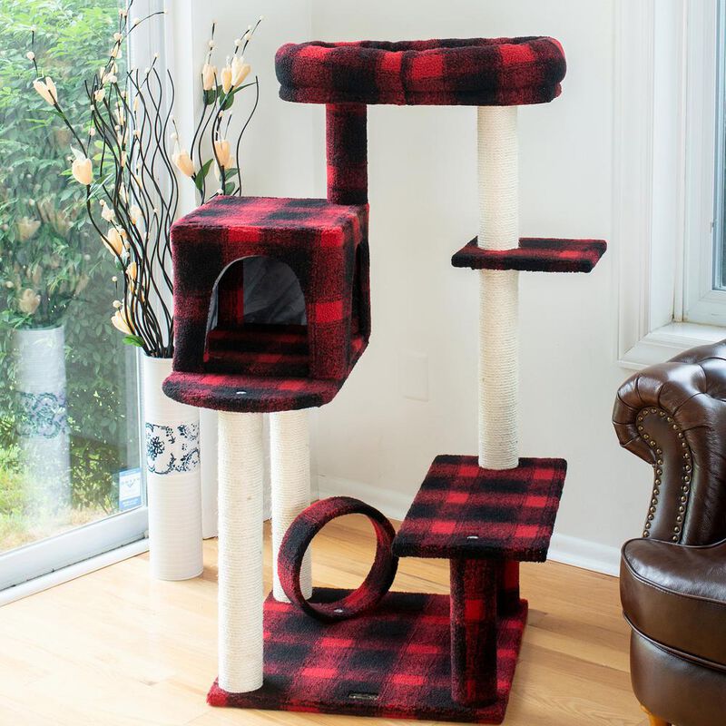 Armarkat 50-Inch Classic Real Wood Cat Tree With Veranda, Bench, Mini Perch