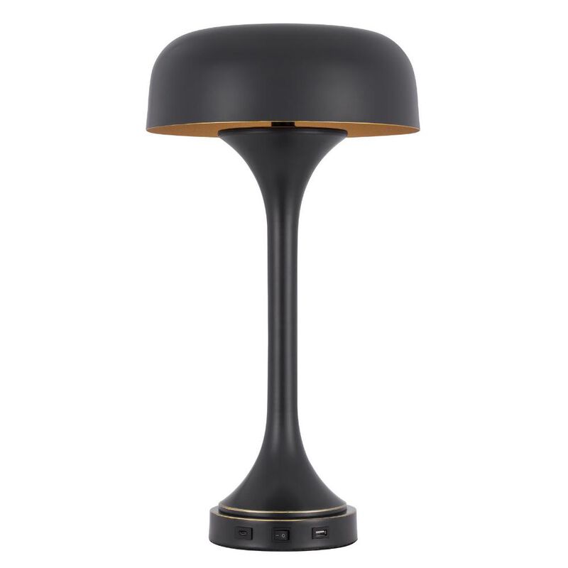 Hivvago 22" Black Metal Two Light Novelty USB Table Lamp With Black Dome Shade