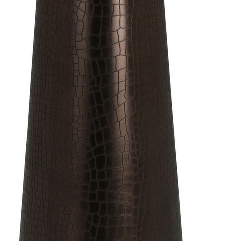 Plant Stand Accent Table, Bronze Metal, Round Gray Marble Top, 26 Inch - Benzara