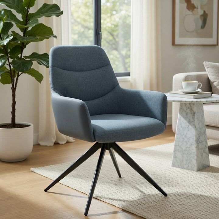 Husti Armchair Set of 2, Gray Fabric and Faux Leather, Black Iron Star Base