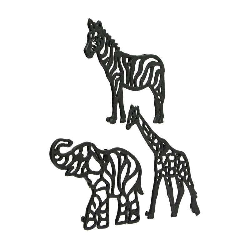 Set of 3 Black Cast Iron Safari Animal Kitchen Decor Trivets Wall Hanging Art image number 1
