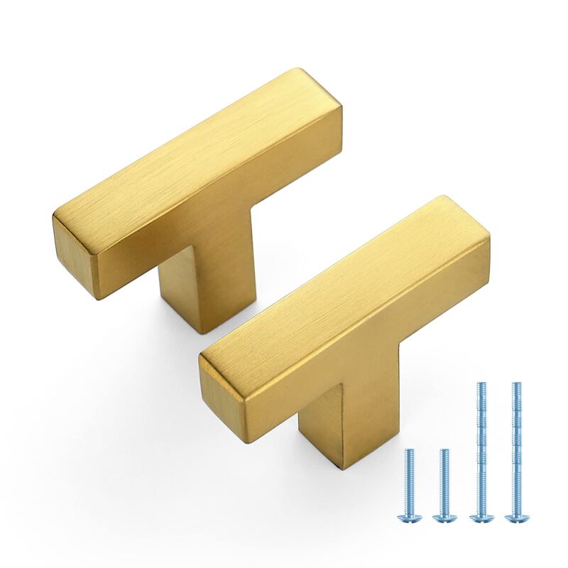 JOY DECOR 10 Pack Kitchen Cabinet Pulls & Handles, 2"" Brushed Brass Cabinet Door Knobs with Single Hole, Stainless Steel Drawer