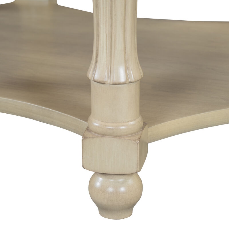 Merax Vintage Oval Coffee Table with Drawer & Storage Shelf - French Country Cocktail Table for Living Room