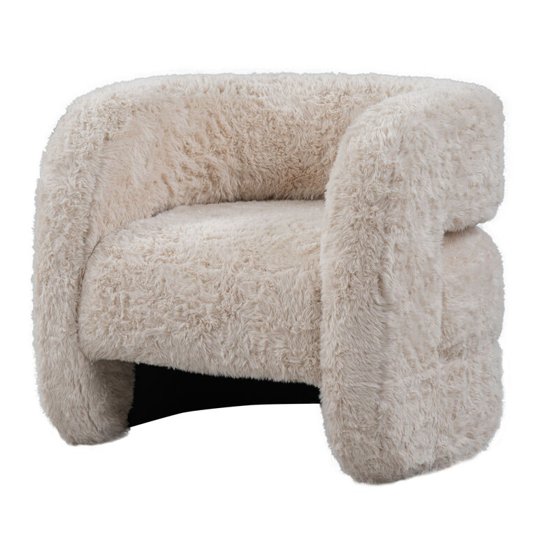 Ciel Accent Chair with Barrel Style Plush Foam Cushion, Beige Faux Fur