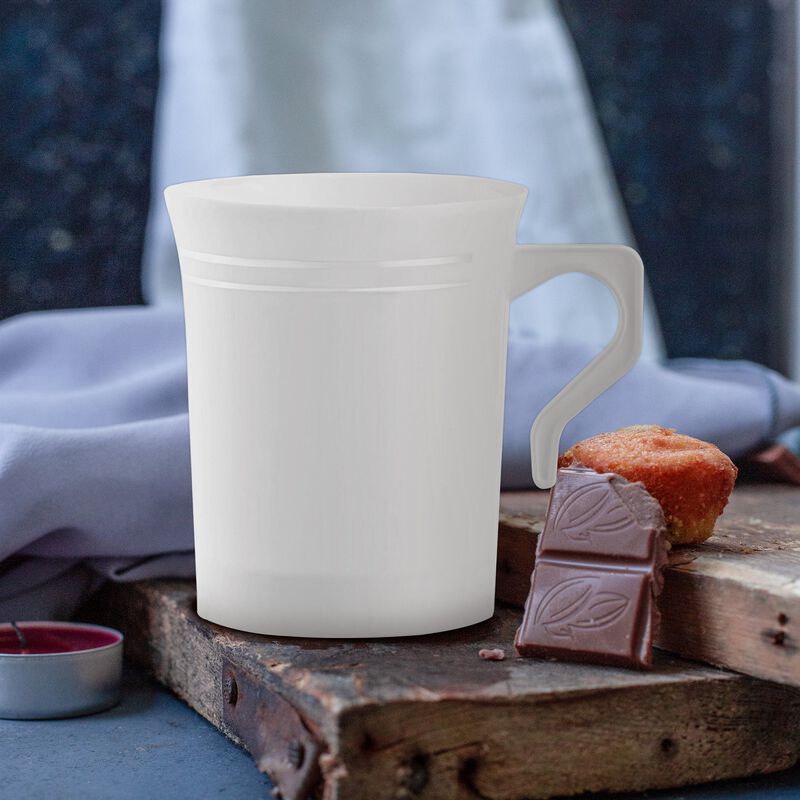 8 oz. White with Silver Edge Rim Round Plastic Coffee Mugs (120 Mugs) image number 7
