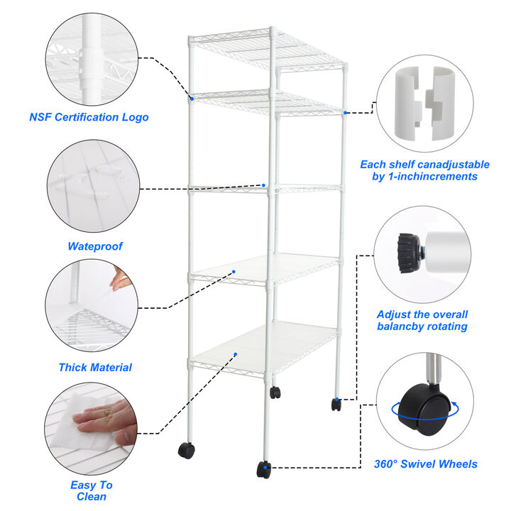5 Tier Shelf Wire Shelving Unit, NSF Heavy Duty Wire Shelf Metal Large Storage Shelves Height Adjustable Utility for Garage Kitchen Office Commercial Shelving Steel Layer Shelf - White