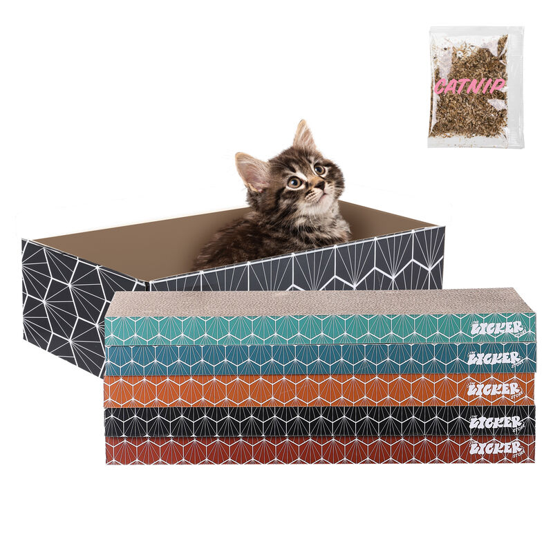 Naomi Modern Cardboard Reversible Cat Scratcher Pad in Box with Catnip image number 0