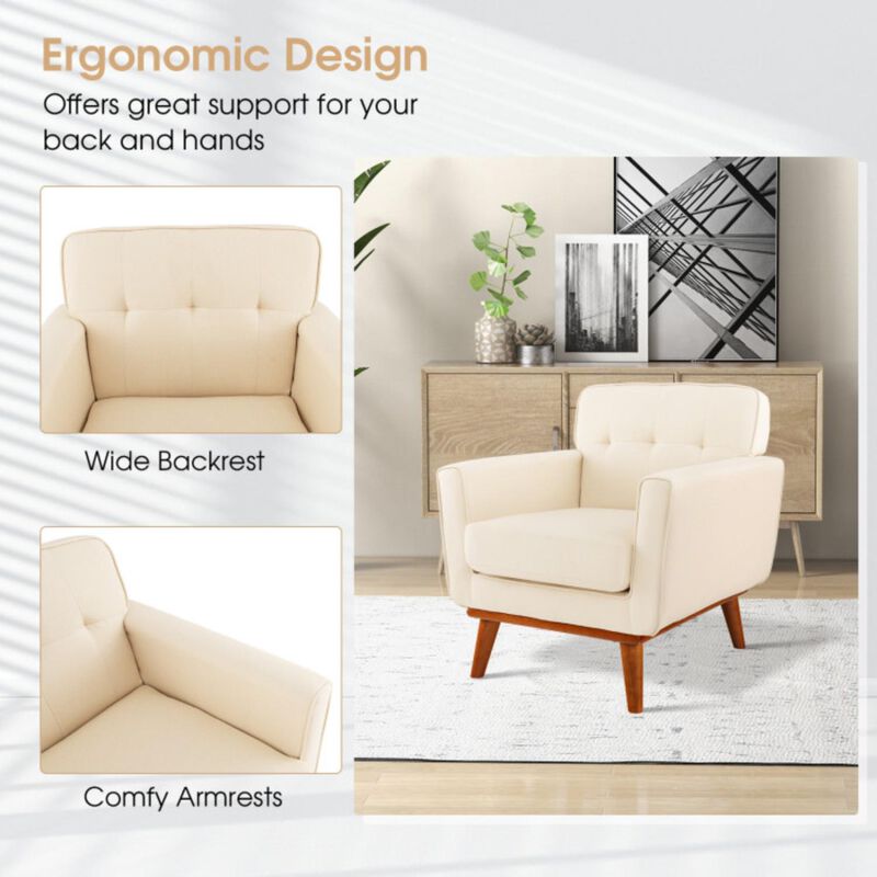 Hivvago Modern Accent Chair Upholstered Linen Fabric Armchair with Removable Padded Seat Cushion
